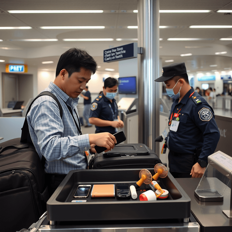 桃園機場加強宣導鋰電池規範，安檢沒收大量違規手持電風扇與行動電源