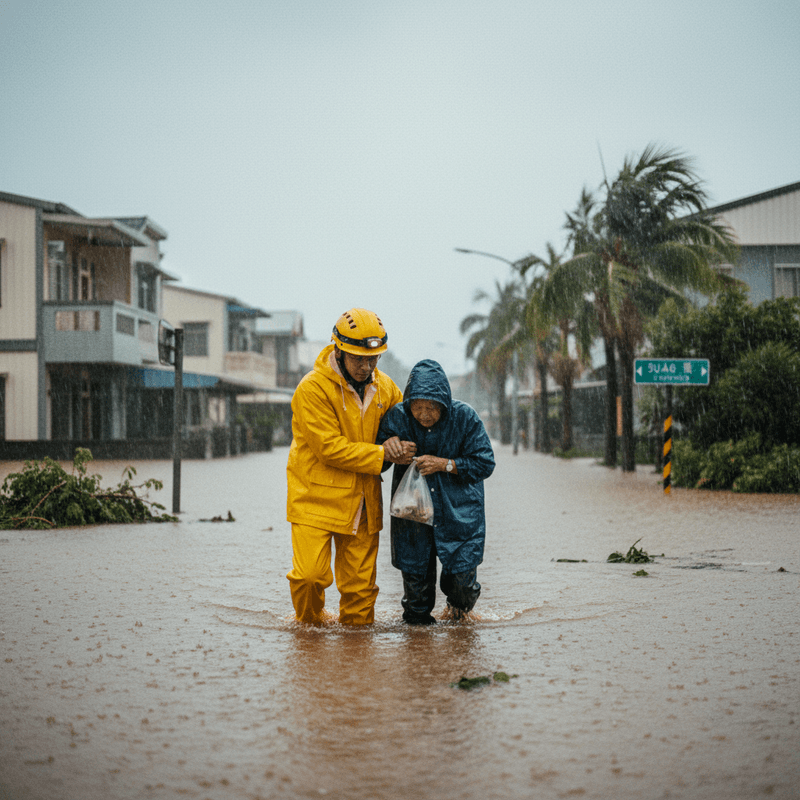 宜蘭蘇澳颱風鳳凰豪雨淹水逾一層樓 國軍緊急救援數千居民撤離