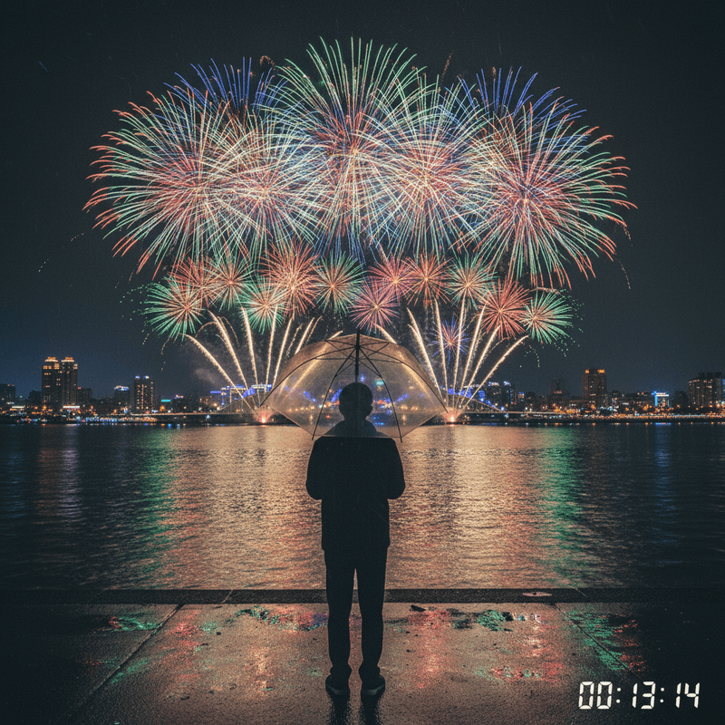 新北淡水跨年夜施放13分14秒煙火秀 逾9萬人冒雨觀賞