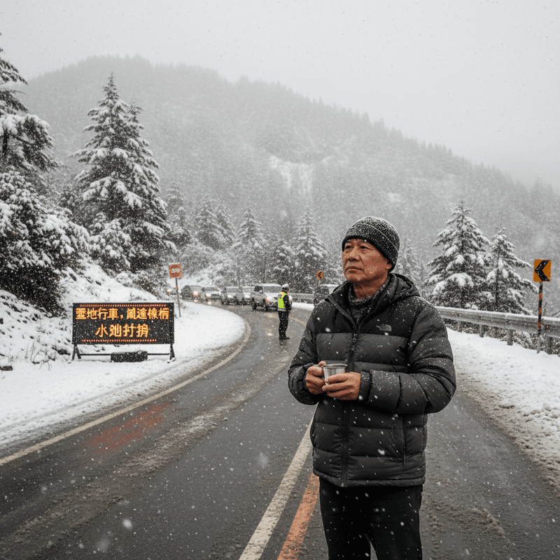 北台灣受入冬最強冷氣團影響 氣溫降至8度高山降雪並實施交通管制