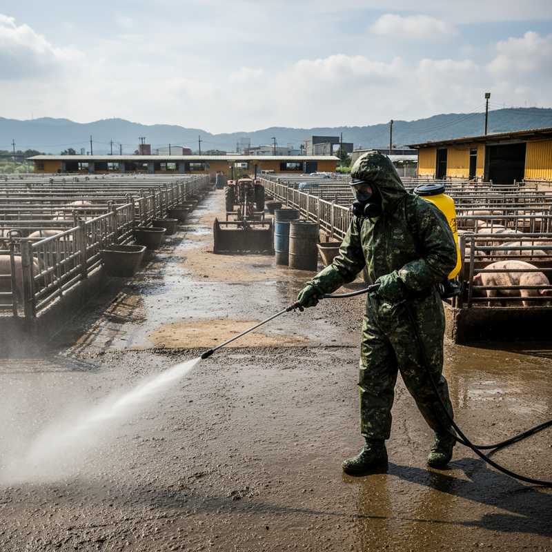 台中梧棲養豬場清消兩次仍驗出非洲豬瘟，軍方化學兵協助加強防疫