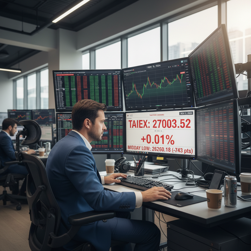 台股11月5日盤中大跌743點後收斂守穩27000點關卡