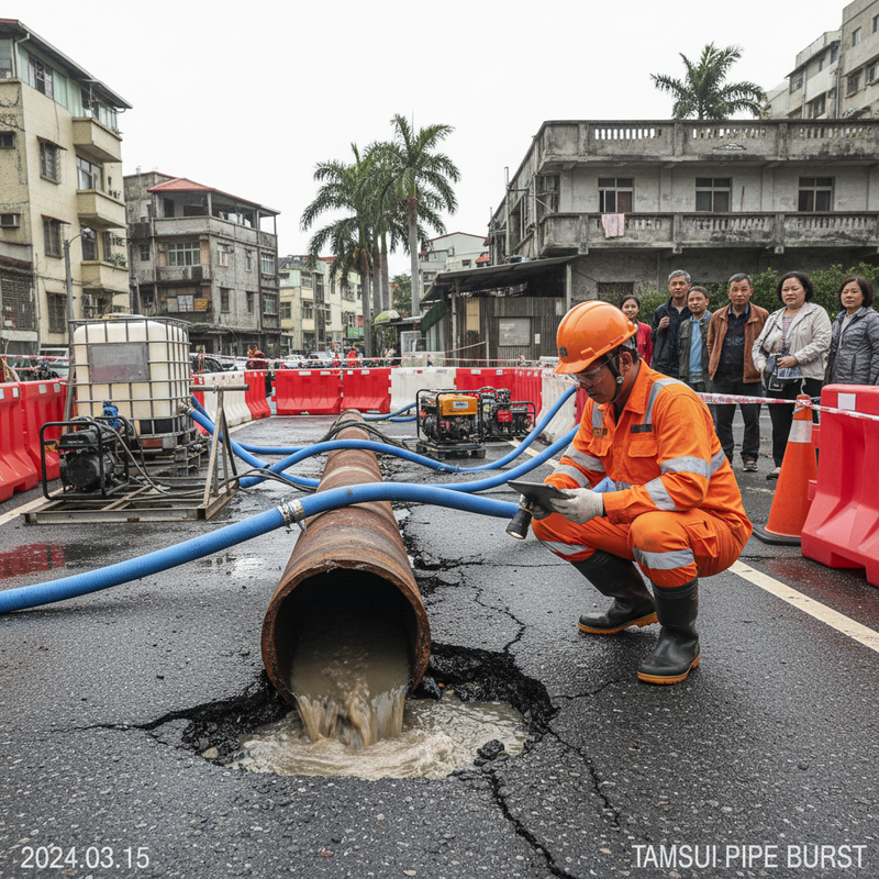 新北淡水區工程破管導致6.2萬戶逾60小時停水 臨時供水持續調度