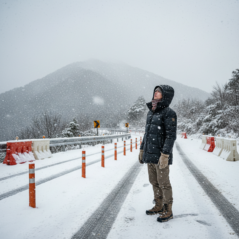 北台灣受寒流影響氣溫降至8度 高山飄雪並實施交通管制