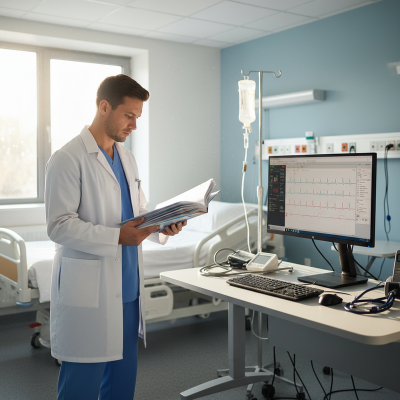 台灣醫師在病房中審閱病歷與生理數據