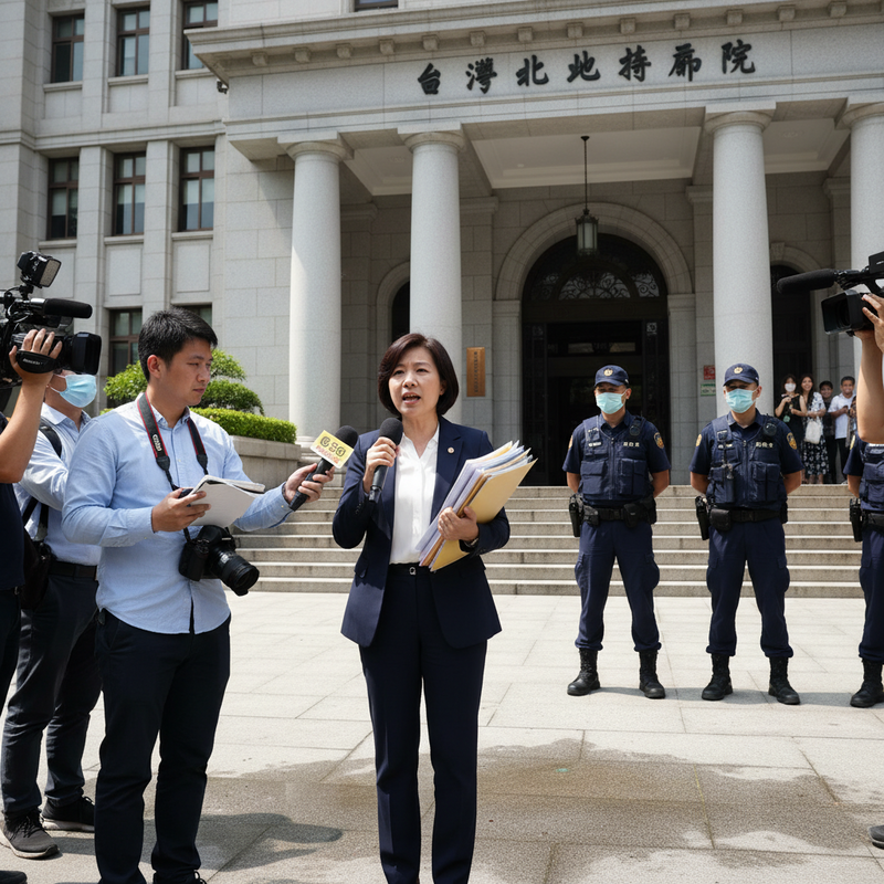 台灣台北地方法院前的女性律師向記者發表談話