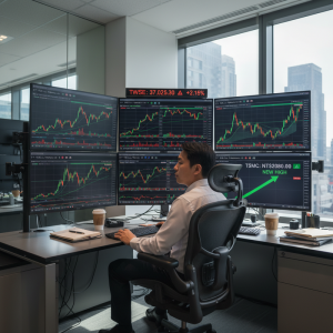 台股4月15日盤中突破37000點 台積電股價創收盤新高2080元